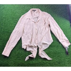 Antonio Melani Pilar Sand Satin Tie Front Blouse Shirt Women’s M Long Sleeve Top